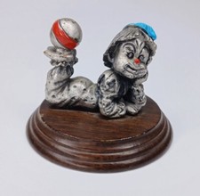 Vintage George Good Pewter Clown Balancing Ball On Feet Figurine on Wood Base