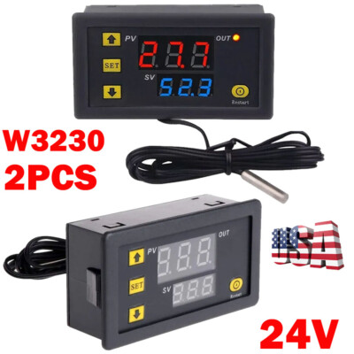2X DC 24V Digital Thermostat Temperature Controllers Meter Regulators W3230 HOT