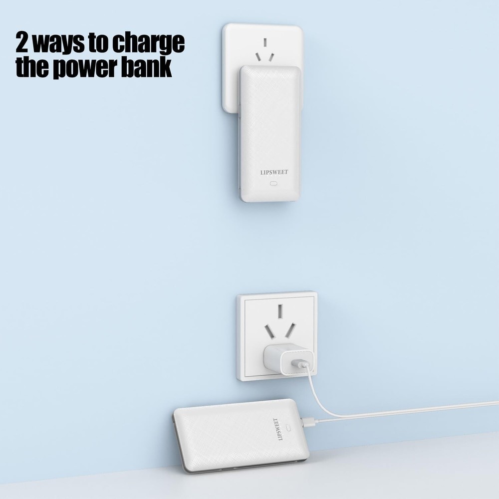 10000mah Ultra Slim Power Bank with Built-In AC Wall Plug  