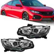 Left+Right For Honda Civic 2016-2020 Halogen Projector Headlights Headlamp Clear
