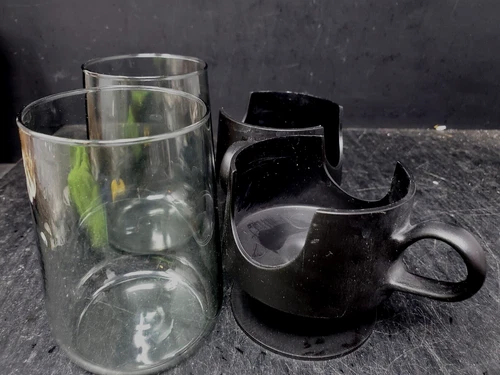 2 Vintage Corning Ware Glas-Snap MCM Set Of TWO Mugs Cups Glasses Black