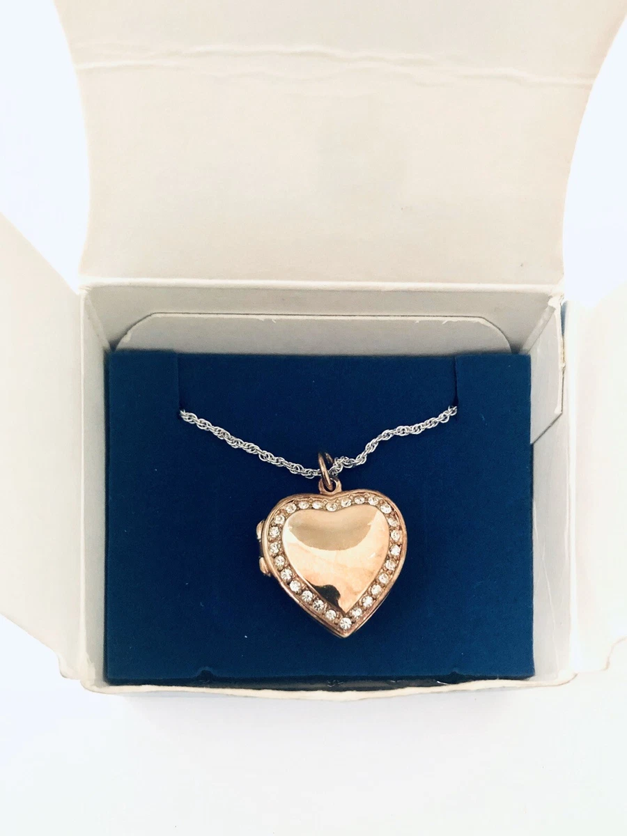 Avon Heart Shaped Locket Rhinestone Accents Necklace New In Box