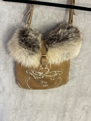 Prada Bag Hobo Fox Fur Shearling Suede Shoulder money