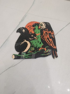 Old Vintage Halloween Cardboard Diecut Die Cut Out Beistle Squirrel Owl 1930-50s