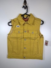 BNWT Levis Kids Girls Button Up Denim Trucker Vest Mustard Sz Medium 10-12