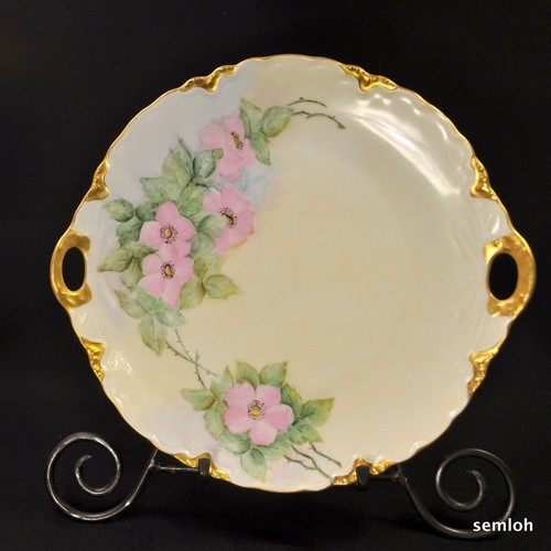 Bavaria Hutschenreuther 11" Cake Plate Hand Painted Pink Roses w/Gold 1932-1939 - Picture 12 of 12