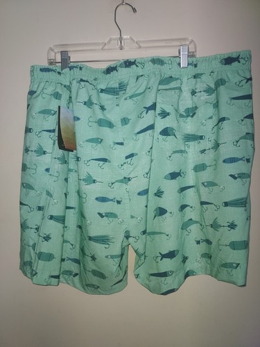 Ocean Coast Men's Swim Trunks 4XL Lined Stretch Shorts Beach Green Fish - Picture 5 of 10