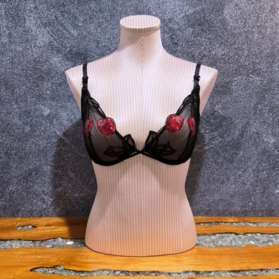 Victoria s Secret Very Sexy Cherry Embroidery Sequin Shine Unlined Demi Bra 32DD
