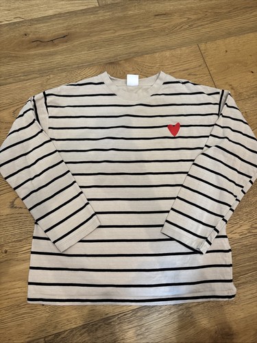 NWOT ZARA 100% Striped Long Sleeve Shirt With Embroidered Heart Size 11/12 - Picture 1 of 7