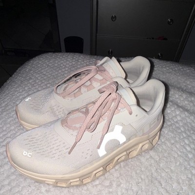 On Cloudmonster Women's Breathable Lightweight Running Shoes Beige Pink Mesh