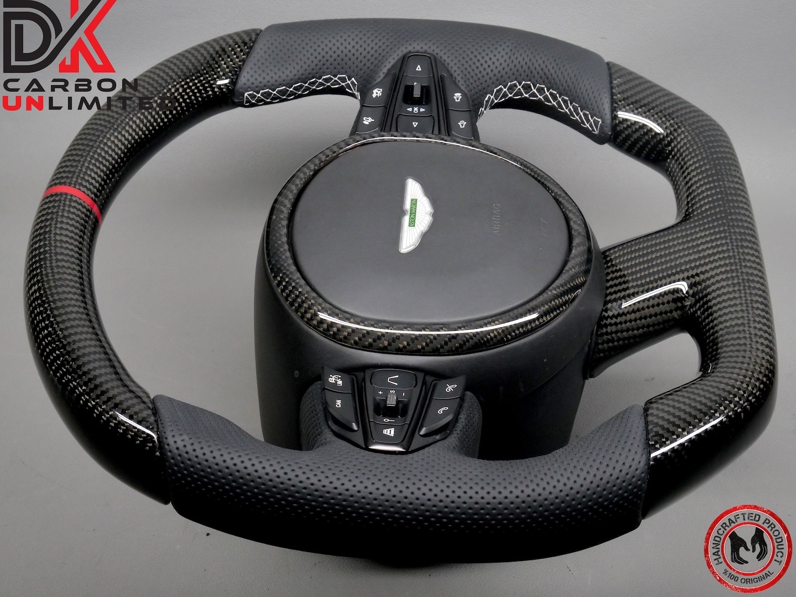 Aston Martin DBX 707 Red Ring White Stitch Thick Gloss Carbon Steering Wheel V1