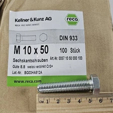 100 Pack Of M10×50 Metric Hex Bolts White Zinc Grade 8.8 RECA Full Thread READ⬇