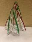 Art Glass Murano Styled Twisted Red and Green Christmas Tree 6.5” X 4” Vtg (Hwi