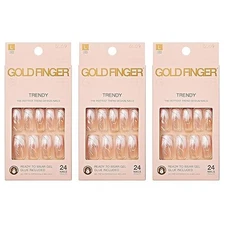 Colorful Glue on Long Faux Gel Nails w/ Smudge Proof Feminine Finish (3 Pack)