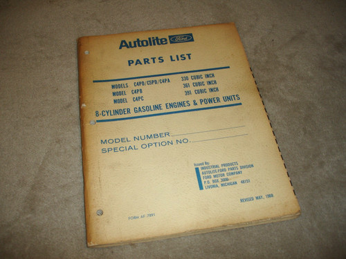 Vintage 1968 Autolite Ford Parts List C4PD/C5PD/C4PA C4PB C4PC Form AF-7891