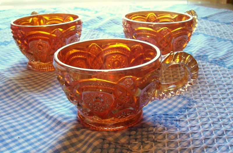 Antique Imperial Marigold CARNIVAL GLASS Punch CUPS READ DESCRIPTION