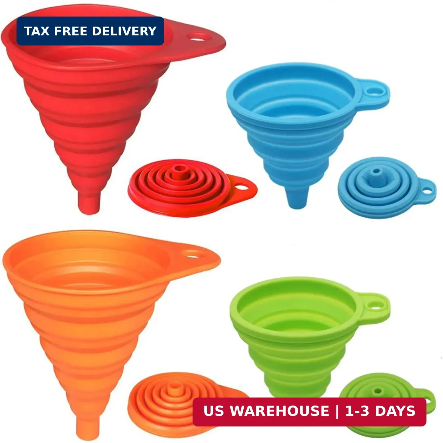 KongNai Kitchen Funnel Set 4 Pack, Small and Large, Kitchen Gadgets Accessories