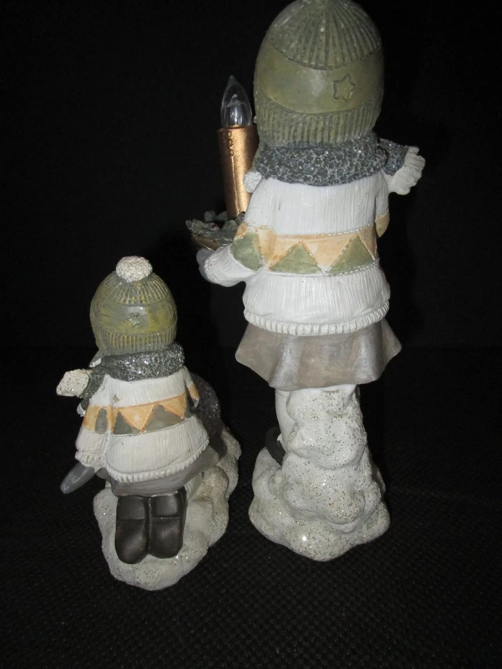 2er Set Dekofigur Winterkinder mit Licht -LED, grau,Formano, Unikat, Weihnachten - Bild 3 von 4