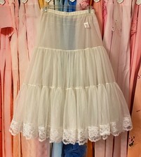 VTG MALCO MODES SAN FRANCISCO WHITE CHIFFON  LACE DOUBLE LAYER PETTICOAT SLIP M