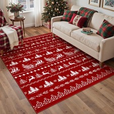 4x6 Christmas Area Rug Red Washable Office Carpet Xmas Elk Holiday Decor Entr...