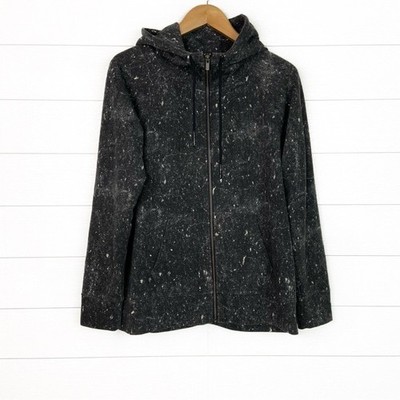 Lucy Active Constellation Full Zip Hoodie Sweatshirt Black Gray Comfy Large