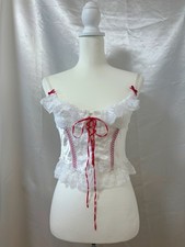 Vintage 1980s Frederick's of Hollywood Lace Bustier Corset Lingerie Red Bow USA