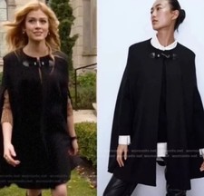 BNWT RARE Zara Black Italian Manteco Wool Cape Poncho Coat Jacket - Size S-XS