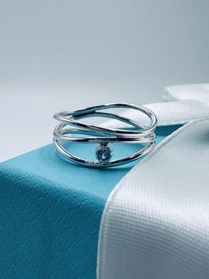 Tiffany & Co. Aquamarine Sterling Silver Three Row Wave Ring with Packaging