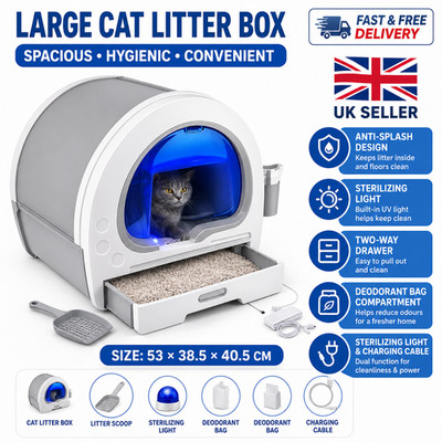Große Katzentoilette Anti Spritz Schublade Tablett mit automatischem UV-Sterilisationslicht
