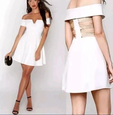 NWT BCBG Max Azria Dress “Carolyn” Off White Flare Off Shoulder Women Size 0