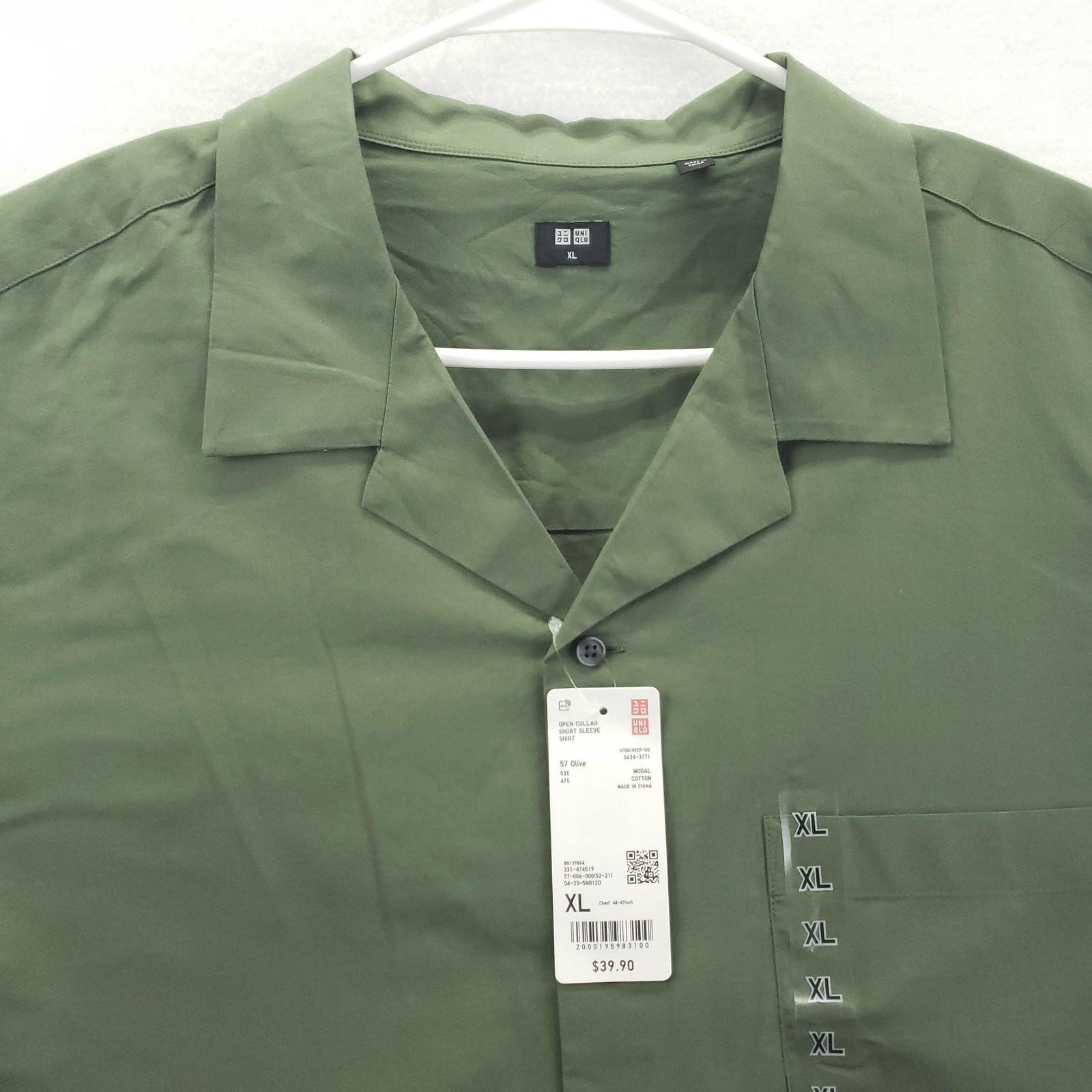 NEW Uniqlo Shirt Mens XL Green Open Collar Short Sleeve Button Front Cotton thumbnail 3