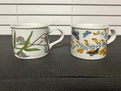 Lot of 2 Portmeirion Botanic Garden Barrel Mugs. Vintage. Made In England