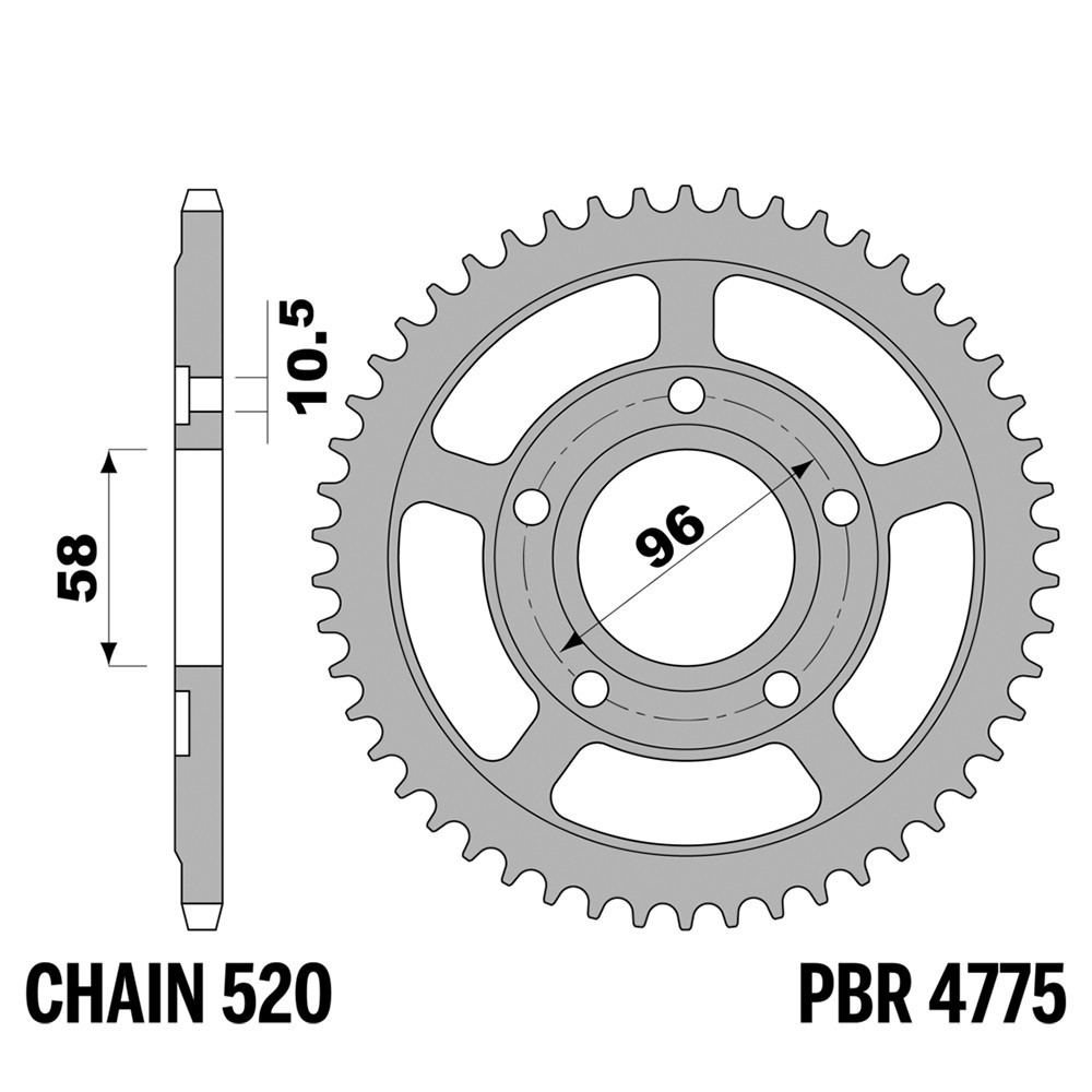 Pignon arrière 43 dents PBR en acier pas 520 pour moto Brixton Cromwell 250