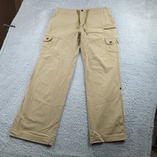 Royal Robbins Hiking Pant Women Waist 31 Tan Drawstring Cargo Baggy Roll Up Hike