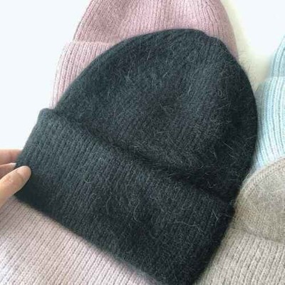 Knitted rabbit hair hat Warm Beanie Hats Winter Hat Adult Cover Head Cap