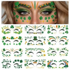 28 Sheets Saint Patrick Face Temporary Tattoo, Green Shamrock Lucky