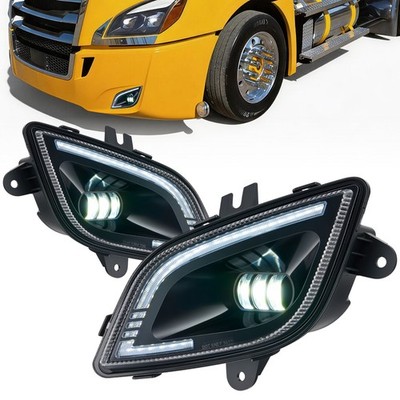 Pair LED Black Fog Lights Front Bumper for 2018-2024 Freightliner Cascadia LH+RH
