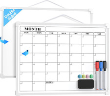 Monthly Calendar Dry Erase Board for Wall, 16"X12", White Frame Double-Sided,