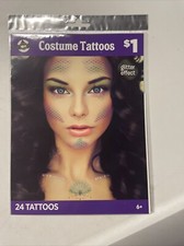 Halloween Costume Mermaid Temporary Tattoos With Glitter Effect 24 Pc Age 6 