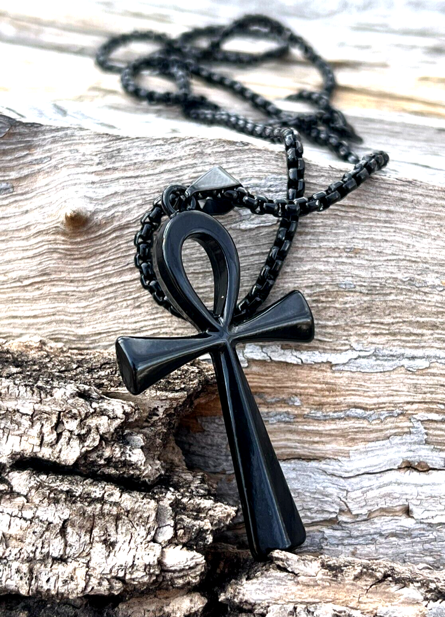 Ankh Necklace レッド size OS 3 Pieces Men's Stainless Steel Ankh Pendant Necklace, Black