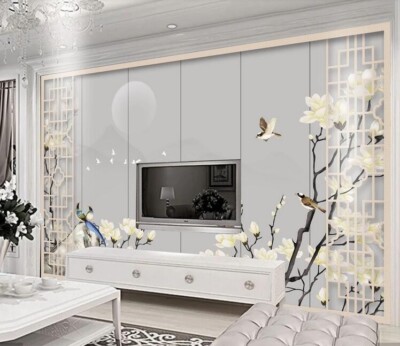 3D Flower Branch Bird ZHUA4157 Wallpaper Wall Murals Removable Self-adhesive Ann
