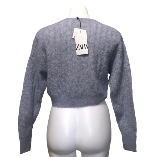 NWT Zara Womens Small Cropped Sweater Light Gray Wool Alpaca Blend Long Sleeve - Picture 2 of 7