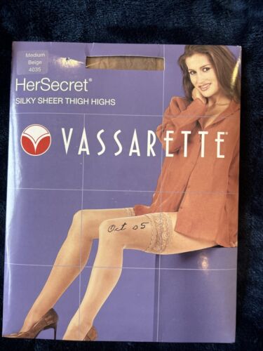 Vassarette Beige Thigh Highs-Her Secret-Silky Sheer Floral Lace- Medium 4035 NEW - Picture 2 of 8