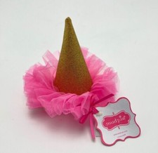 Mud Pie Glitter party hat clip / Gold Glitter / pink tulle / Princess / NEW