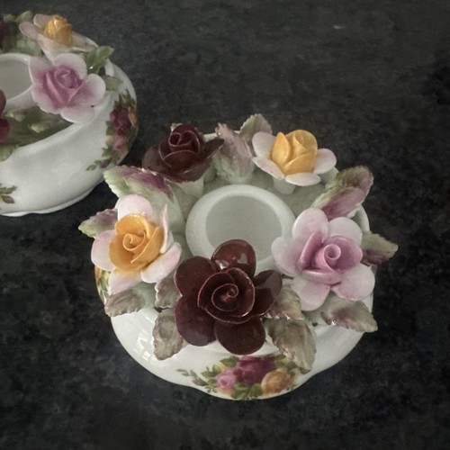 royal albert old country roses Hand Painted Roses Candle Holders - Picture 14 of 15