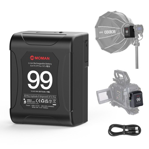 Moman Power99 V-Mount Battery 99Wh/14.4V Dtap/USB-C/A Output for Camera Monitor