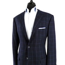  2,450 Corneliani Wool Cashmere Hopsack Woven Navy Check Blazer Jacket