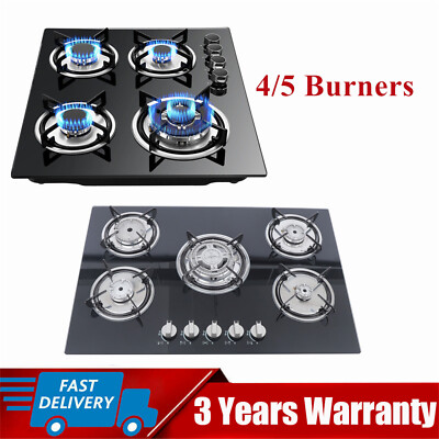 4/5 Burners Built-In NG LPG Gas Stove Cooktop Tempered Glass Electronic ignition