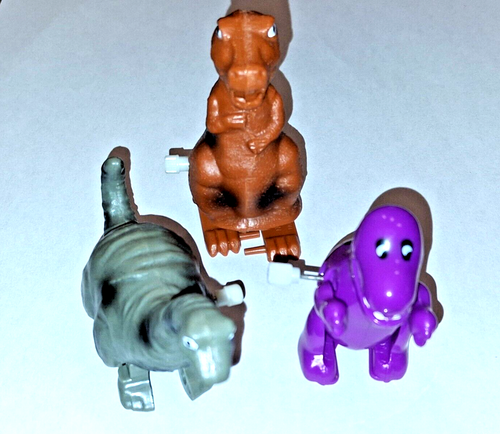 Lot of 3 Vintage Dinosaur Wind-Up Walking 2-3” Figures, T Rex, Brachio, Barney - Picture 8 of 8