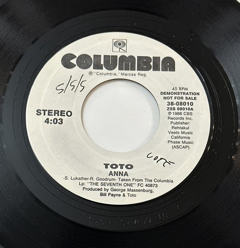 Toto - Anna 7” Promo Vinyl Record Columbia 38-08010 EX - Picture 5 of 6